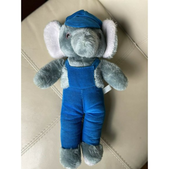 Vtg 70s 80s Plush Toy INTERPUR Elephant / Anteater Corduroy Overalls Korea - Picture 7 of 8